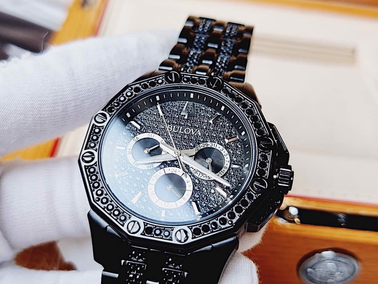  Shop Authentic Bulova Octova Chronograph Black Crystal Dial Black Steel Strap Watch for Men - 98C134 - Luxxuri