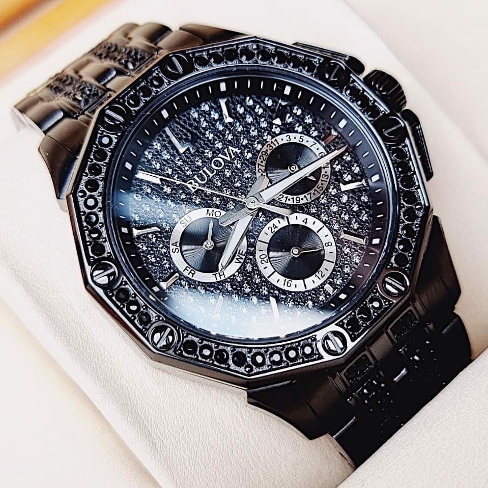  Shop Authentic Bulova Octova Chronograph Black Crystal Dial Black Steel Strap Watch for Men - 98C134 - Luxxuri