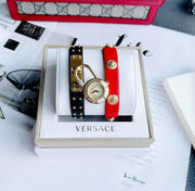  Shop Authentic Versace Medusa Lock Icon Gold Dial Red Leather Strap Watch for Women - VEDW00119 - Luxxuri
