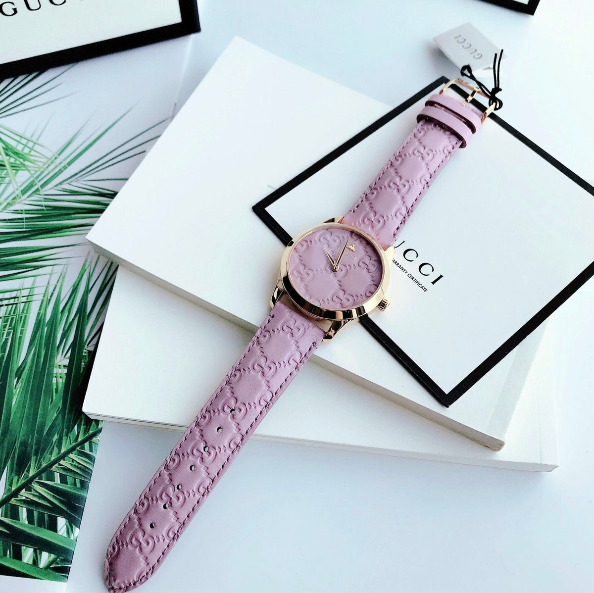  Shop Authentic Gucci G Timeless Quartz Lilac Dial Lilac Leather Strap Watch For Women - YA1264098 - Luxxuri