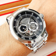  Shop Authentic Bulova BVA Dual Aperture Black Dial Silver Steel Strap Watch for Men - 96A119 - Luxxuri