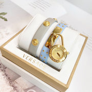  Shop Authentic Versace Medusa Lock Icon Quartz White Dial Blue Leather Strap Watch for Women - VEDW00419 - Luxxuri