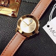  Shop Authentic Movado Bold Gold Dial Brown Leather Strap Watch for Women - 3600437 - Luxxuri