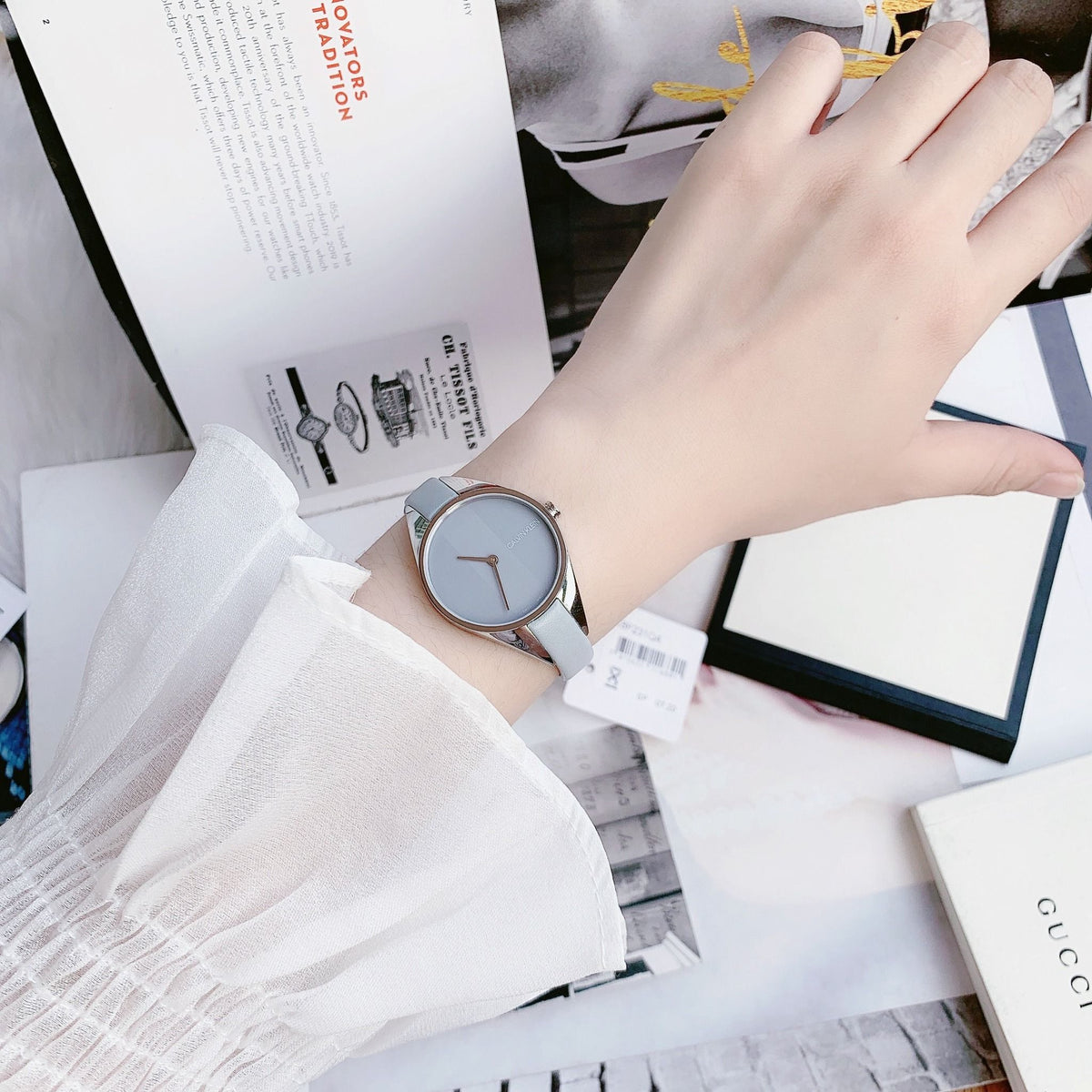  Shop Authentic Calvin Klein Rebel Grey Dial Grey Leather Strap Watch for Women - K8P231Q4 - Luxxuri