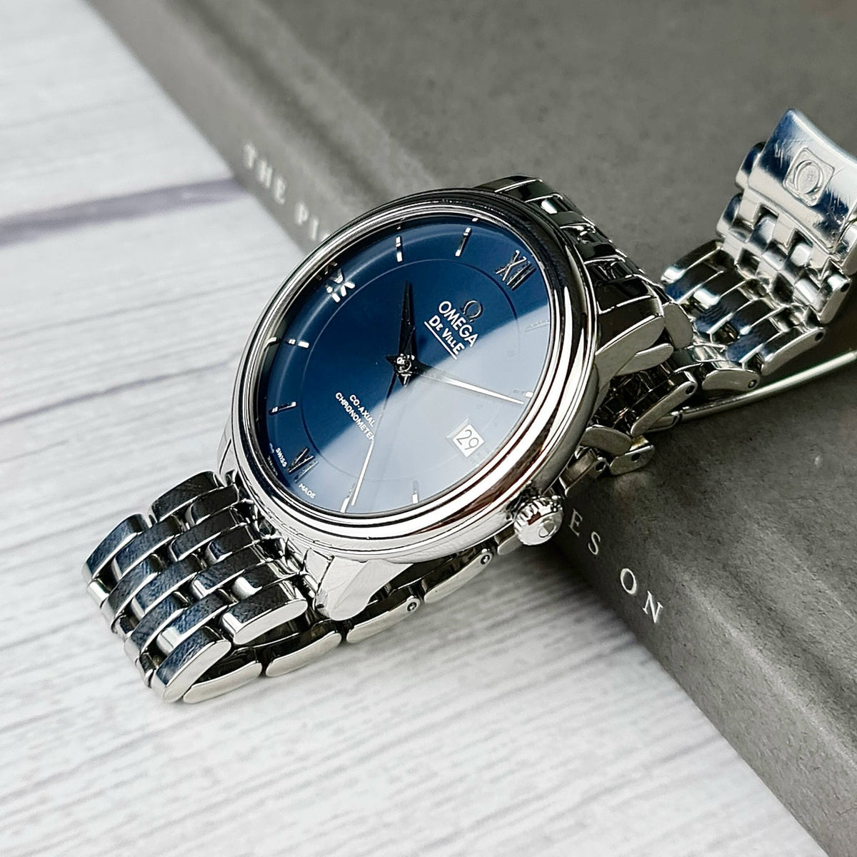  Shop Authentic Omega De Ville Prestige Co-Axial Orbis Blue Dial Silver Steel Strap Watch for Men - 424.10.40.20.03.001 - Luxxuri