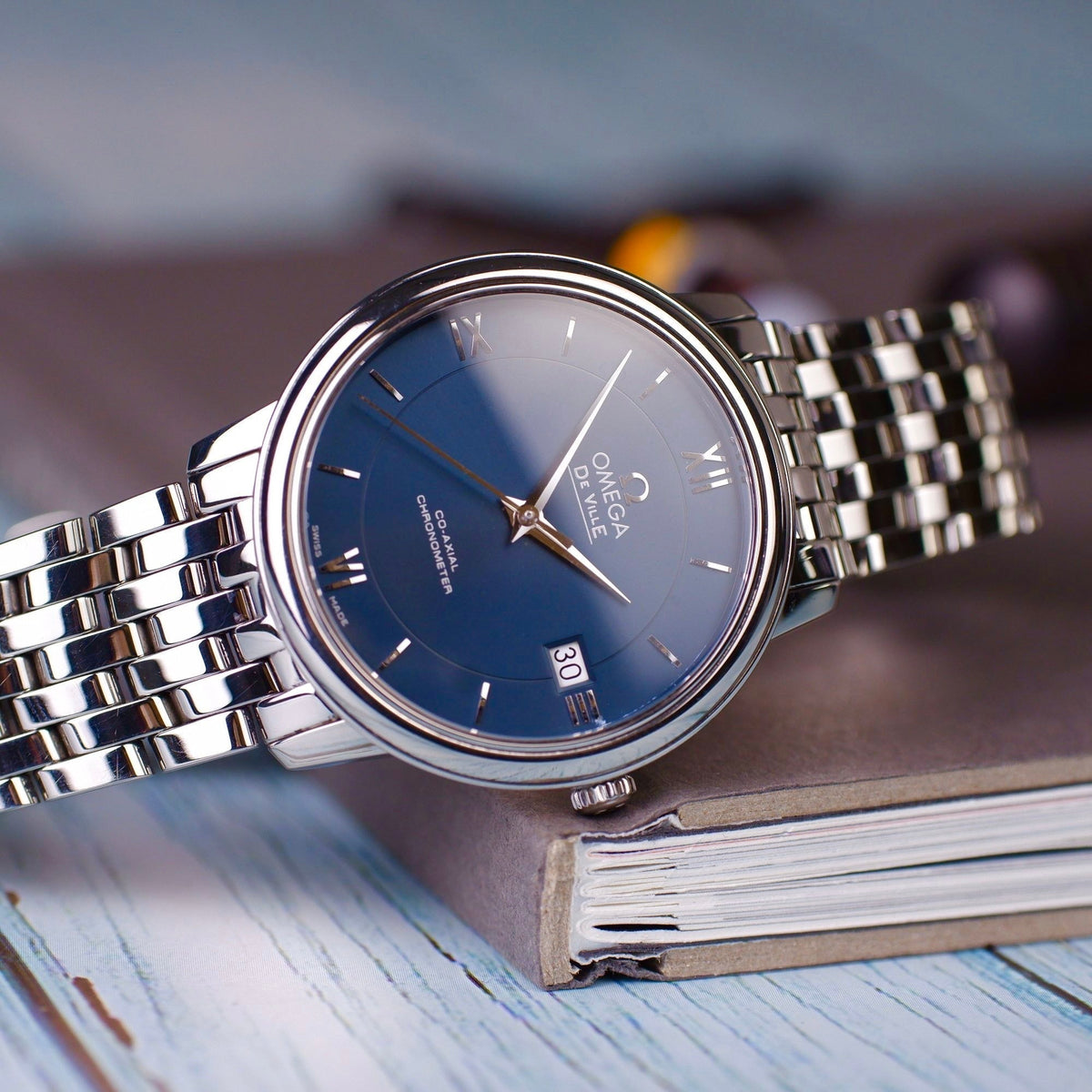  Shop Authentic Omega De Ville Prestige Co-Axial Orbis Blue Dial Silver Steel Strap Watch for Men - 424.10.40.20.03.001 - Luxxuri