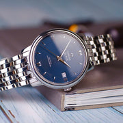  Shop Authentic Omega De Ville Prestige Co-Axial Orbis Blue Dial Silver Steel Strap Watch for Men - 424.10.40.20.03.001 - Luxxuri