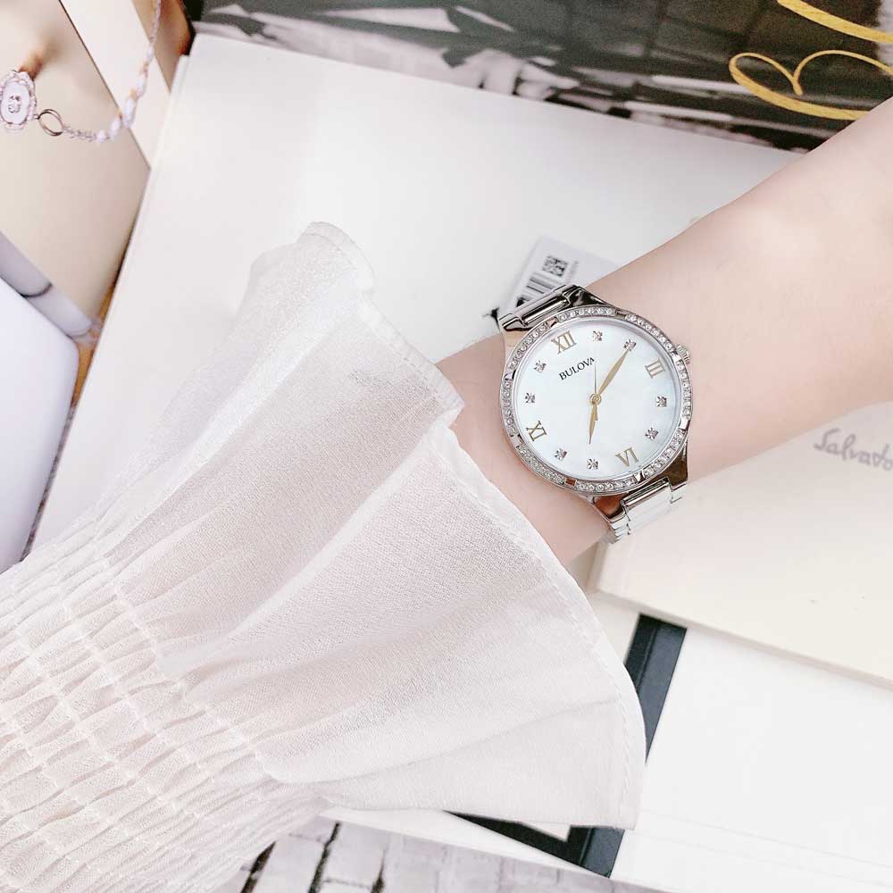  Shop Authentic Bulova Crystal Collection Mother of Pearl Dial Silver Steel Strap Watch for Women - 96L263 - Luxxuri