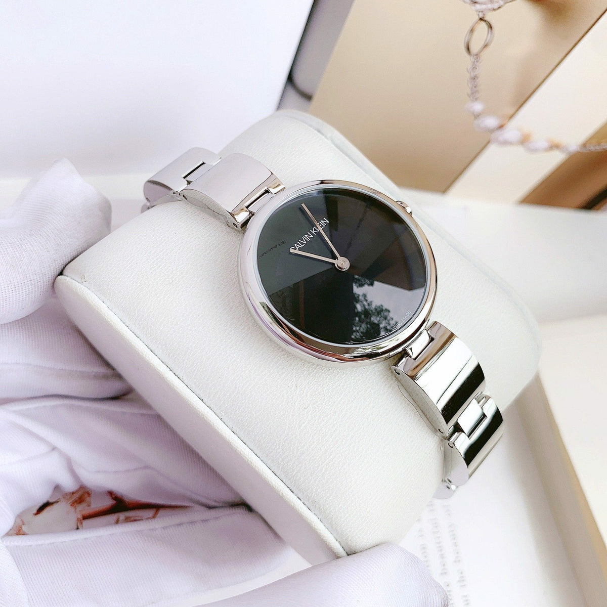  Shop Authentic Calvin Klein Wavy Black Dial Silver Steel Strap Watch for Women - K9U23141 - Luxxuri