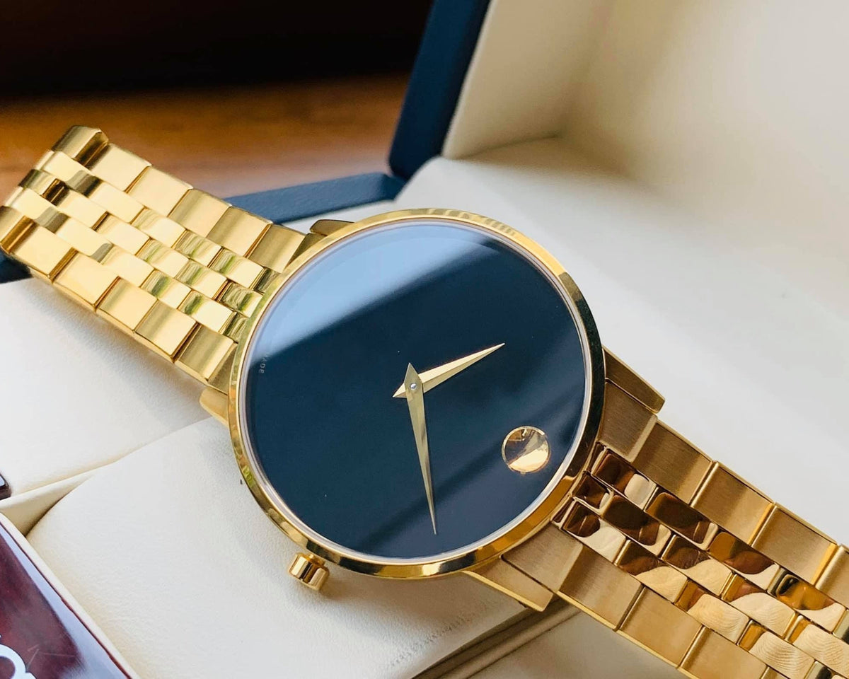  Shop Authentic Movado Museum Classic Quartz Black Dial Gold Steel Strap Watch for Men - 0607203 - Luxxuri
