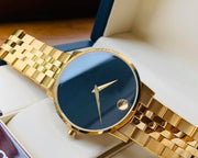 Shop Authentic Movado Museum Classic Quartz Black Dial Gold Steel Strap Watch for Men - 0607203 - Luxxuri