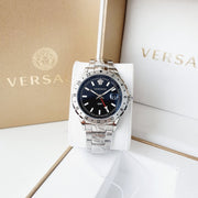  Shop Authentic Versace Hellenyium GMT Black Dial Silver Steel Strap Watch for Men - V11020015 - Luxxuri