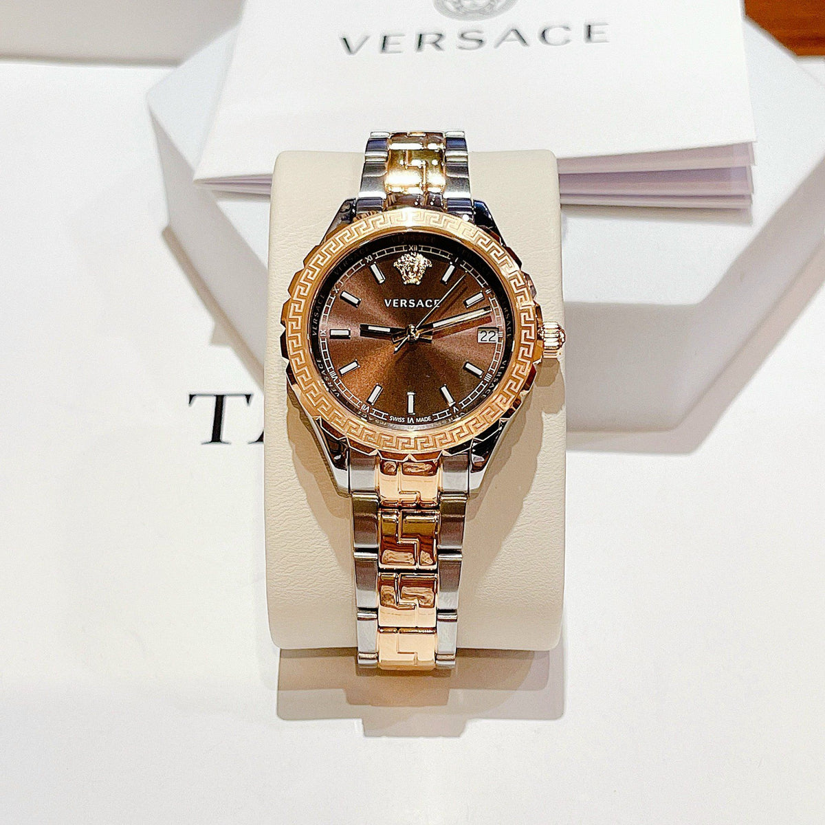  Shop Authentic Versace Hellenyium Brown Dial Two Tone Steel Strap Watch for Women - V12040015 - Luxxuri