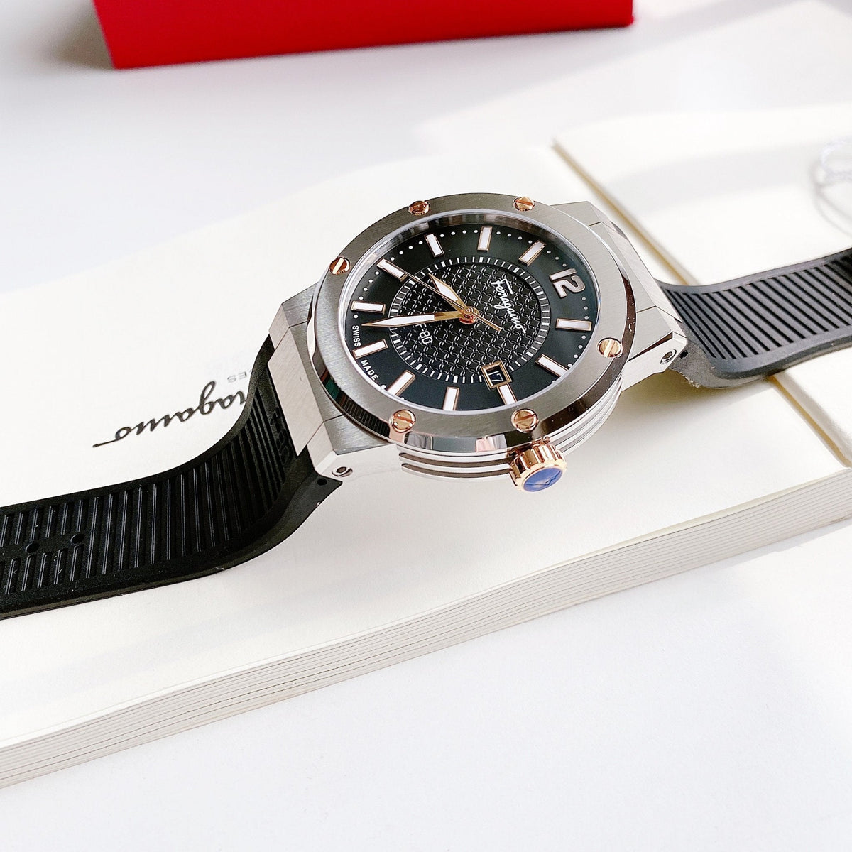  Shop Authentic Salvatore Ferragamo F-80 Black Dial Black Rubber Strap Watch For Men - SFHY00120 - Luxxuri