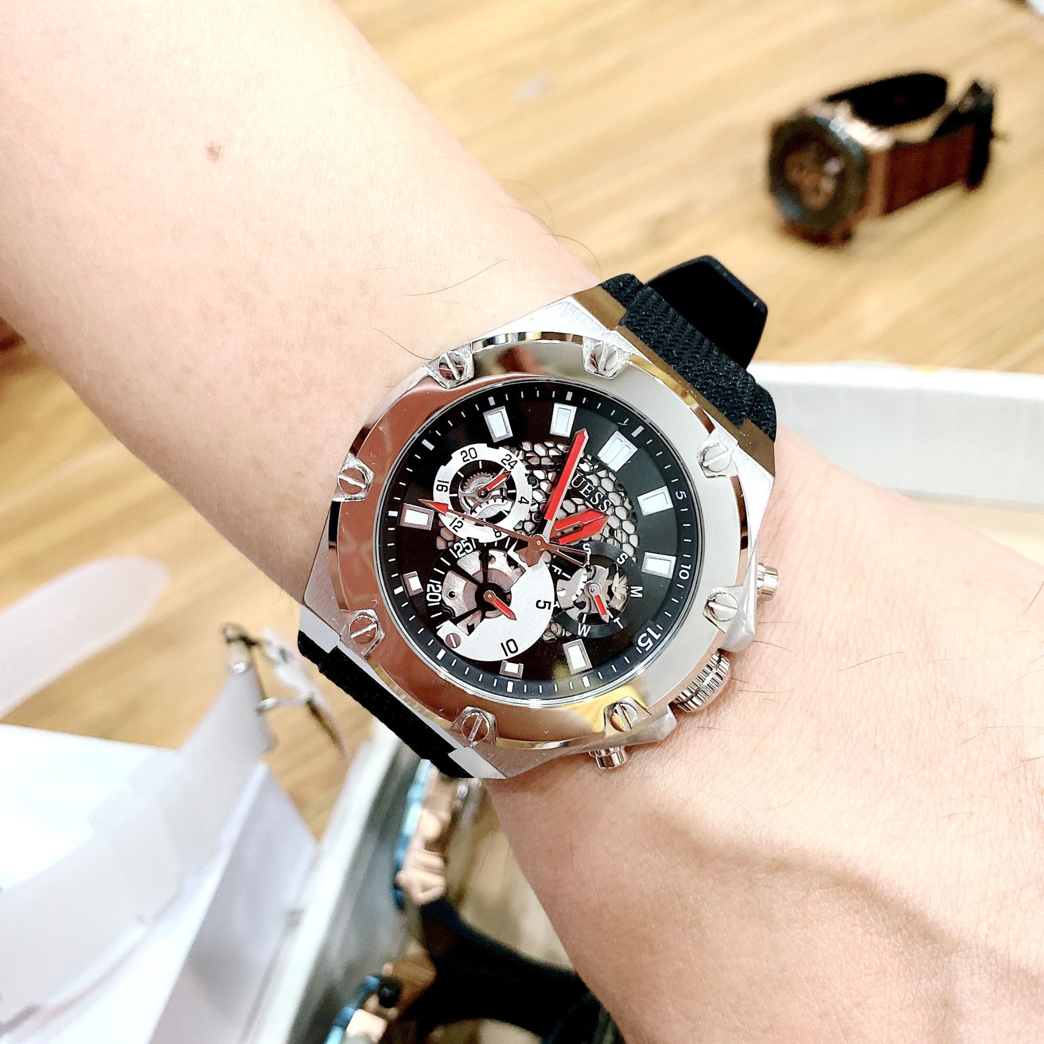  Shop Authentic Guess Third Grear Multi Function Black Dial Black Rubber Strap Watch for Men- GW0334G1 - Luxxuri