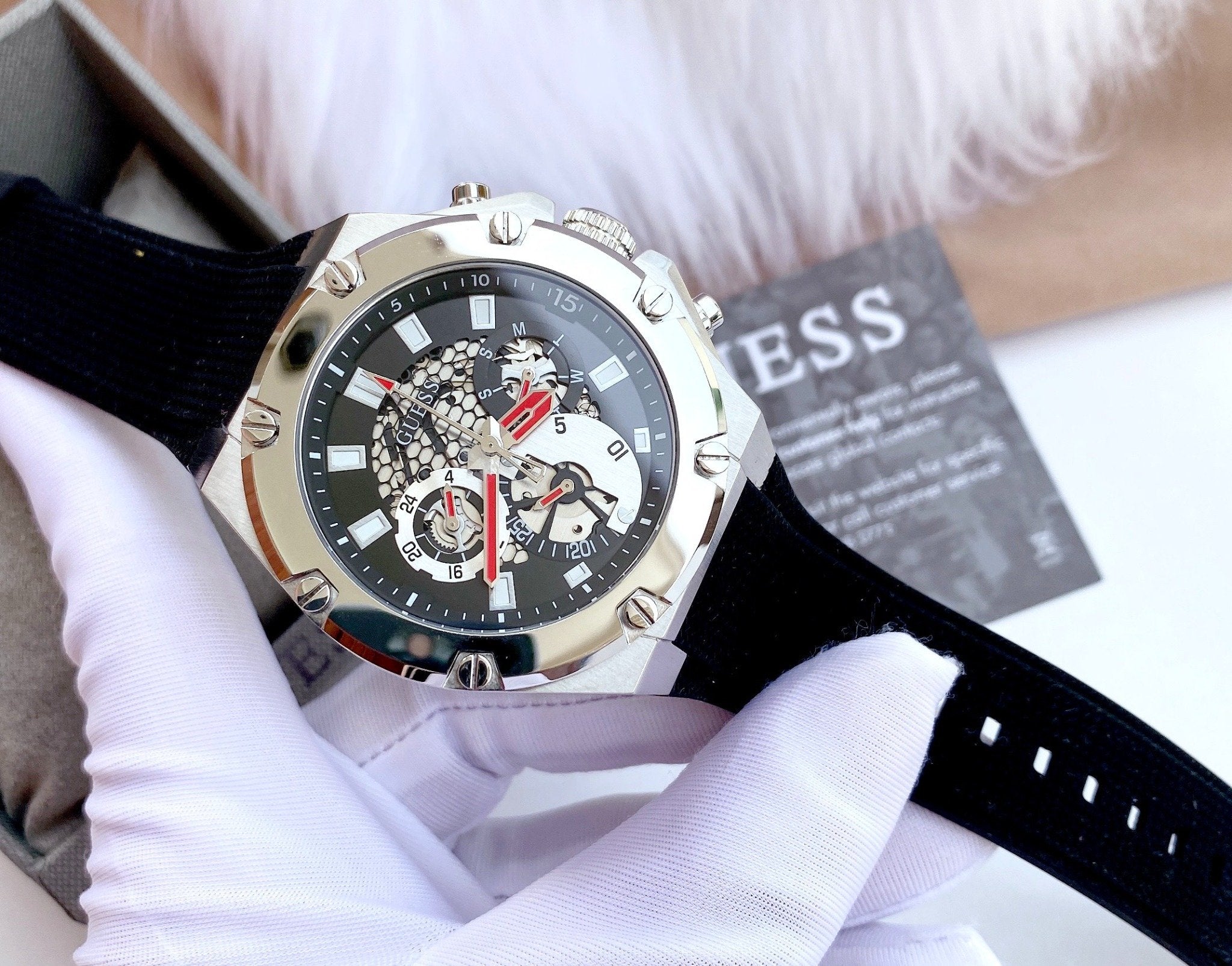  Shop Authentic Guess Third Grear Multi Function Black Dial Black Rubber Strap Watch for Men- GW0334G1 - Luxxuri