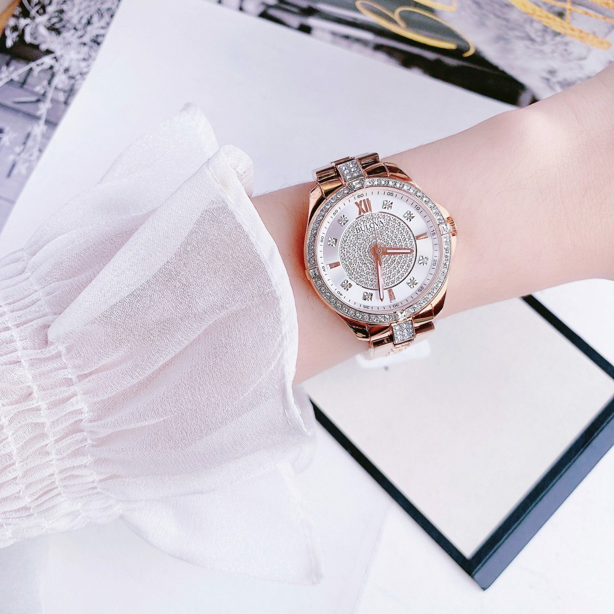  Shop Authentic Bulova Crystal Collection Silver Dial Rose Gold Steel Strap Watch for Women - 98L229 - Luxxuri