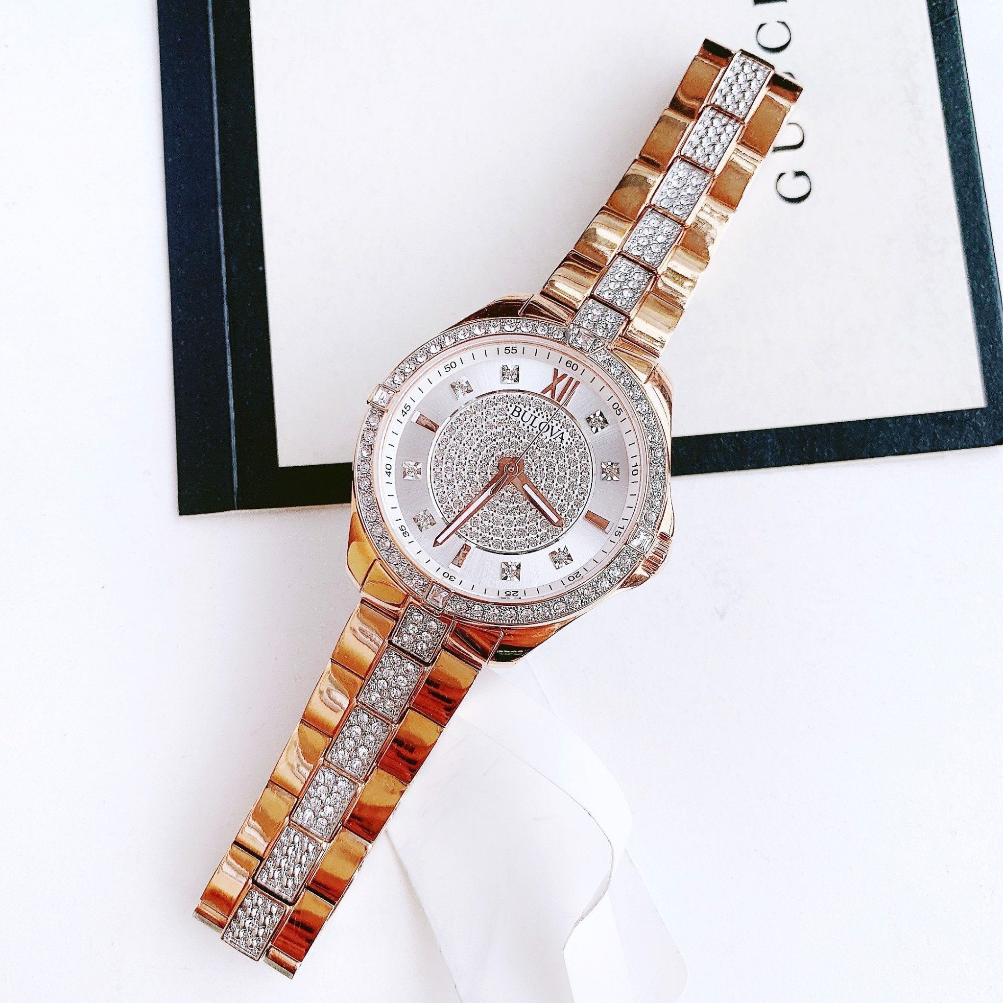  Shop Authentic Bulova Crystal Collection Silver Dial Rose Gold Steel Strap Watch for Women - 98L229 - Luxxuri