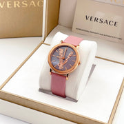  Shop Authentic Versace Virtus Quartz Grey Dial Pink Leather Strap Watch for Women - VEHC00319 - Luxxuri