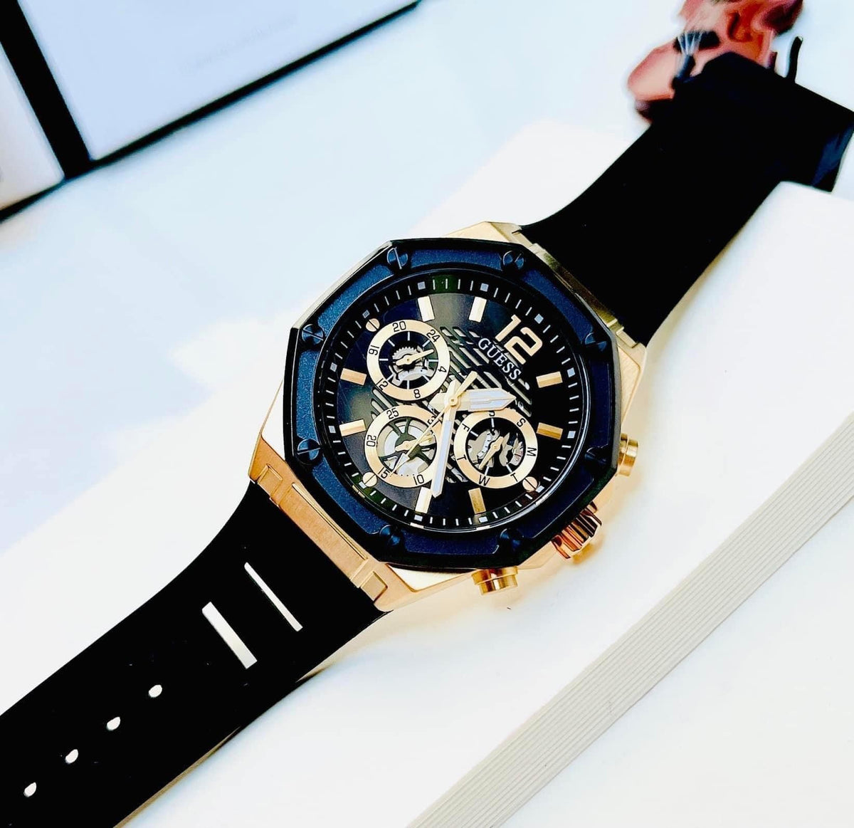  Shop Authentic Guess Momentum Black Dial Black Rubber Strap Watch for Men - GW0263G1 - Luxxuri