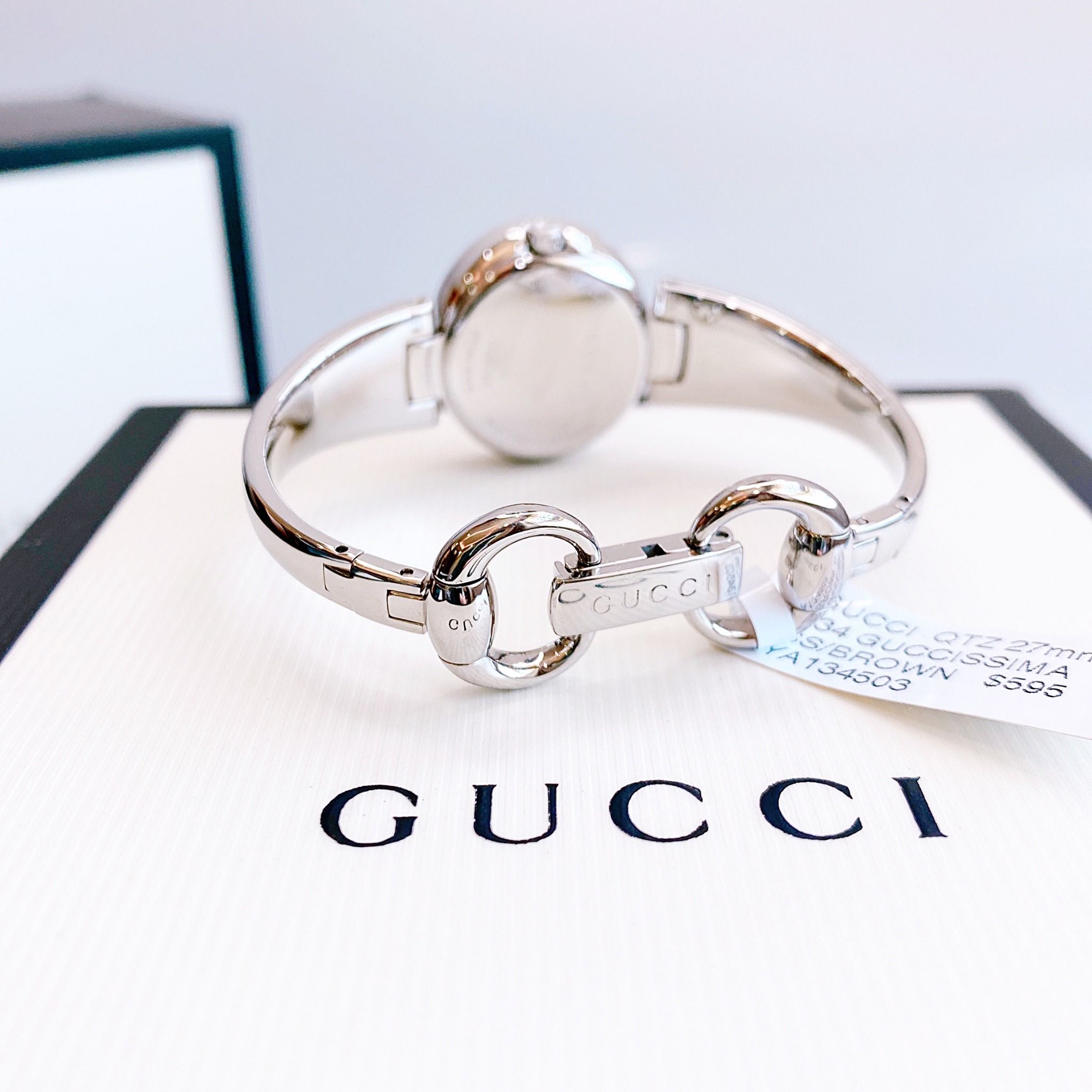  Shop Authentic Gucci Guccissima Quartz Diamonds Brown Dial Silver Steel Strap Watch For Women - YA134503 - Luxxuri