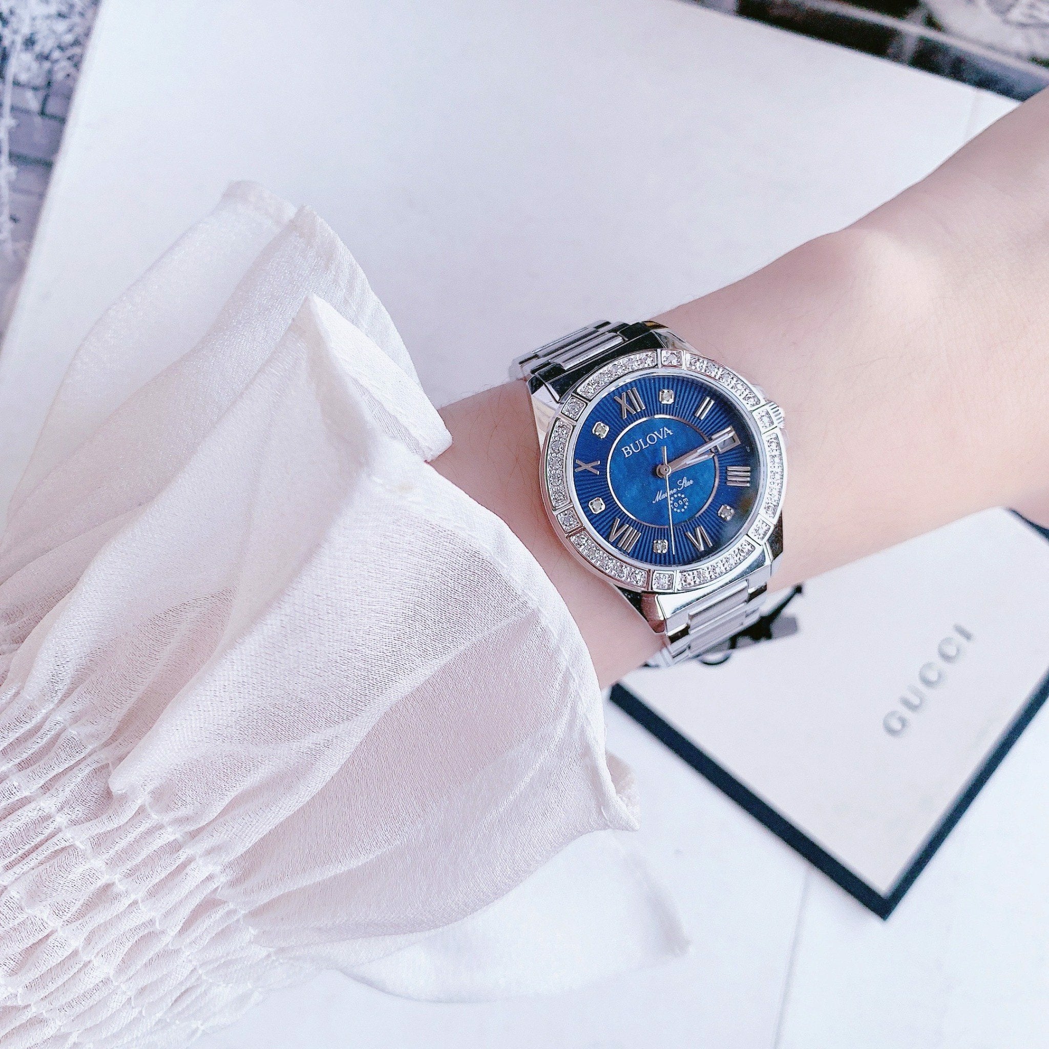  Shop Authentic Bulova Marine Star Blue Dial Silver Steel Strap Watch for Women - 96R215 - Luxxuri