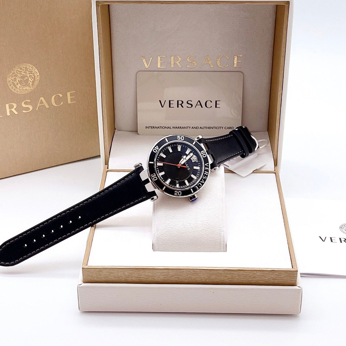  Shop Authentic Versace Greca Sport Quartz Black Dial Black Leather Strap Watch For Men - VEZ300221 - Luxxuri