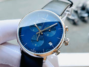  Shop Authentic Calvin Klein High Noon Chronograph Blue Dial Black Leather Strap Watch for Men - K8M271CN - Luxxuri