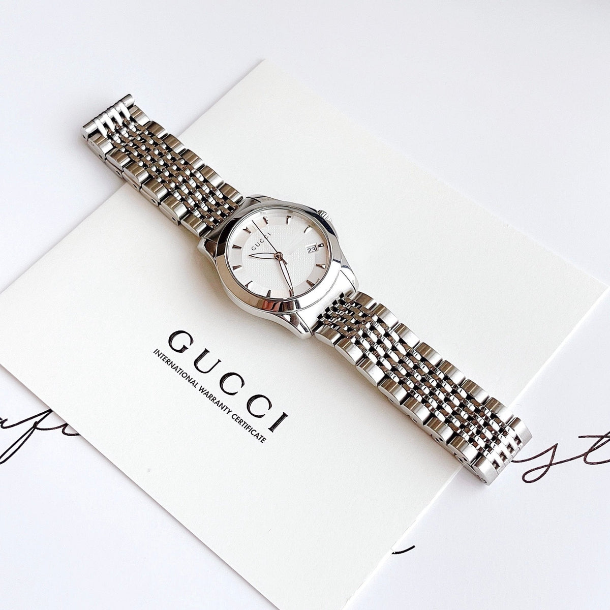  Shop Authentic Gucci G Timeless Silver Dial Silver Steel Strap Watch For Women - YA126501 - Luxxuri