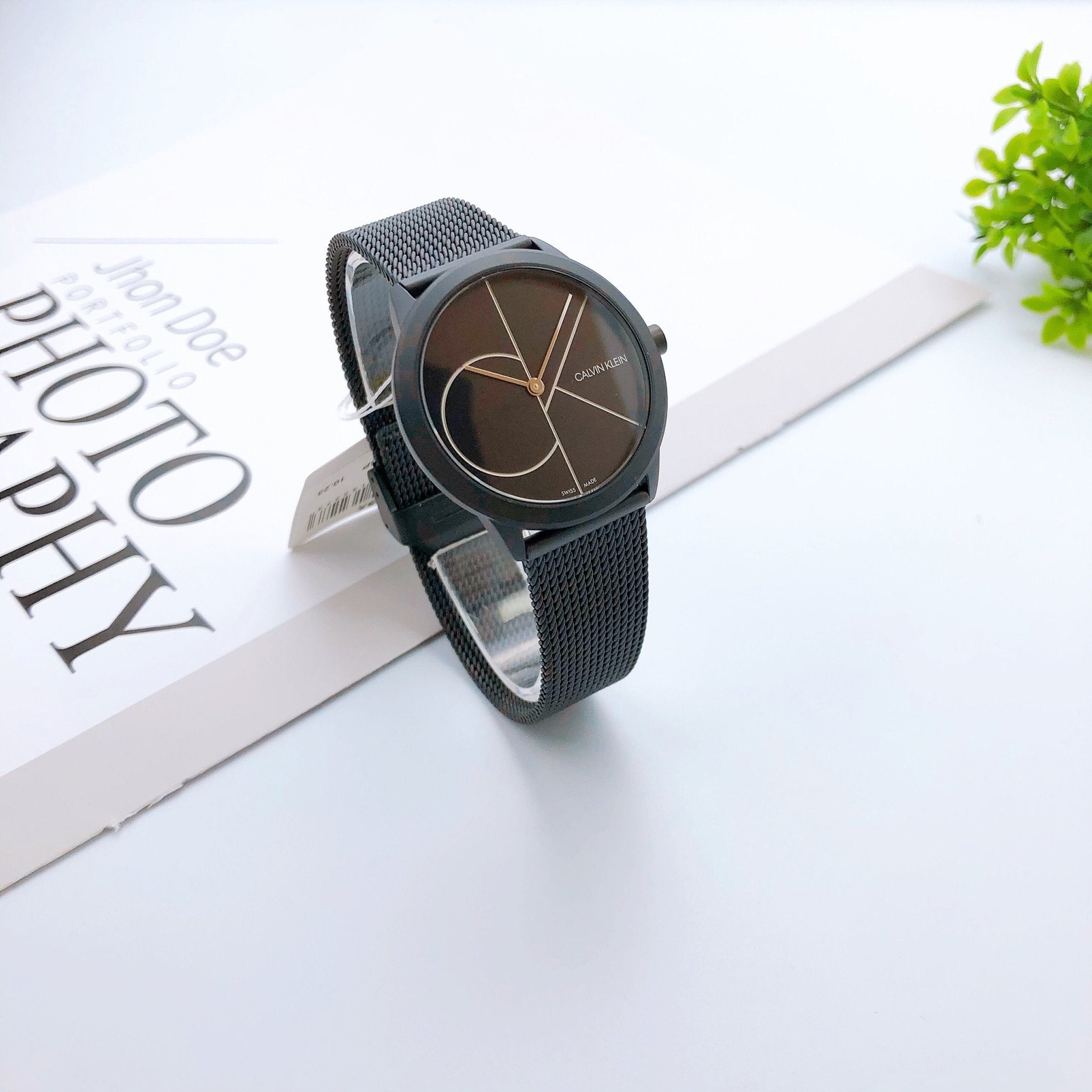  Shop Authentic Calvin Klein Minimal Black Dial Black Mesh Bracelet Watch for Women - K3M5245X - Luxxuri