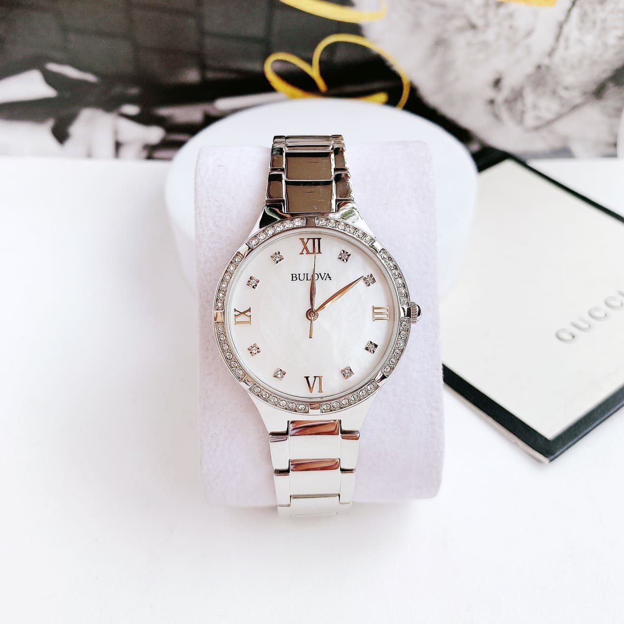  Shop Authentic Bulova Crystal Collection Mother of Pearl Dial Silver Steel Strap Watch for Women - 96L263 - Luxxuri