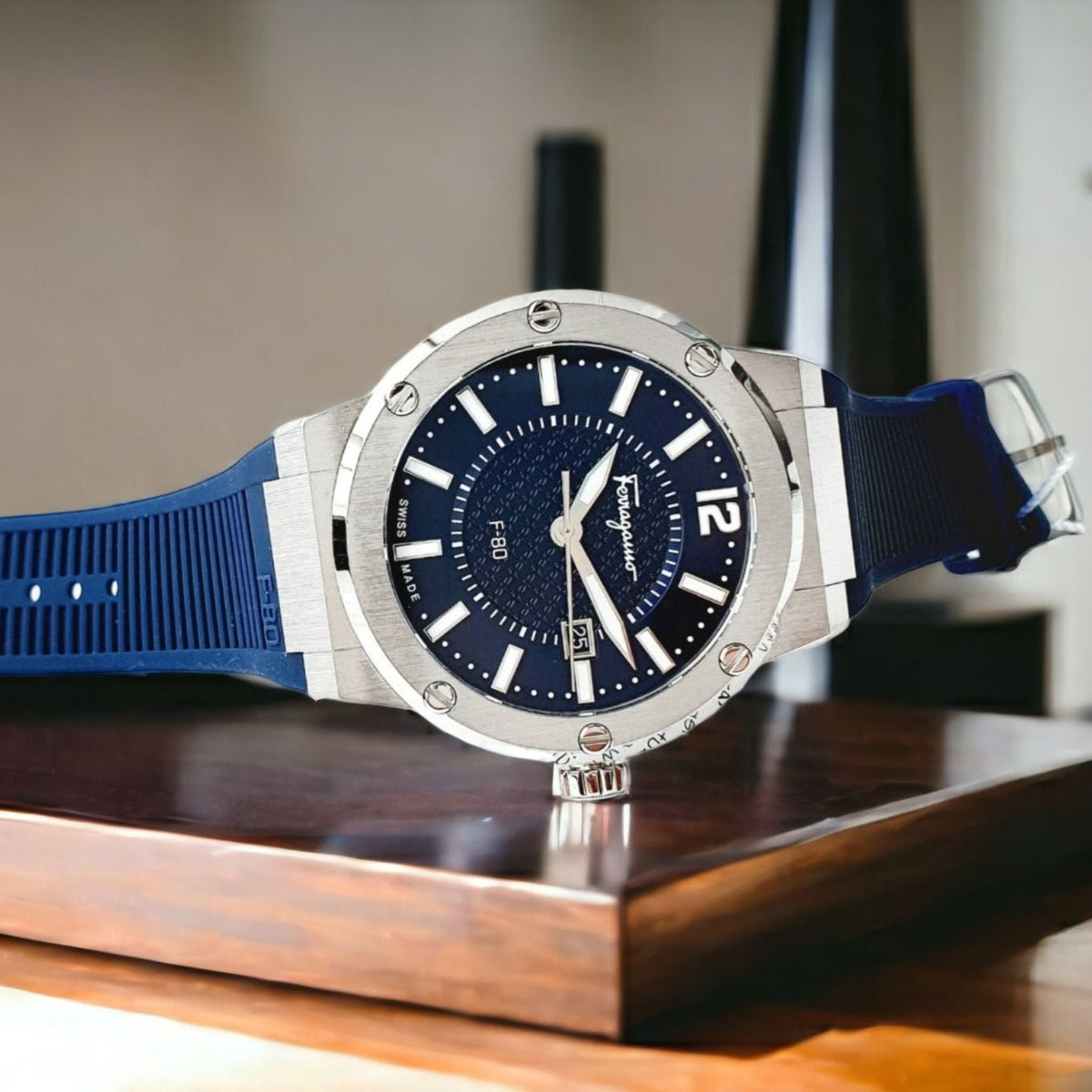  Shop Authentic Salvatore Ferragamo F-80 Blue Dial Blue Rubber Strap Watch For Men - SFHY01022 - Luxxuri