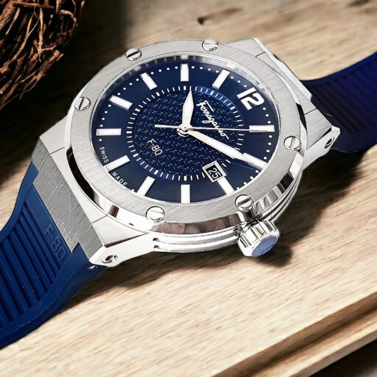  Shop Authentic Salvatore Ferragamo F-80 Blue Dial Blue Rubber Strap Watch For Men - SFHY01022 - Luxxuri
