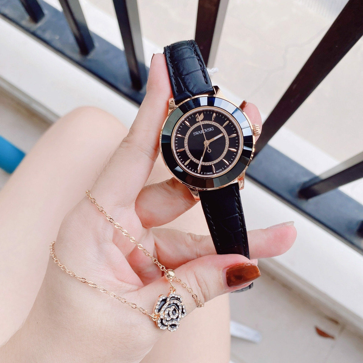  Shop Authentic Swarovski Octea Lux Black Dial Black Leather Strap Watch for Women - 5414410 - Luxxuri