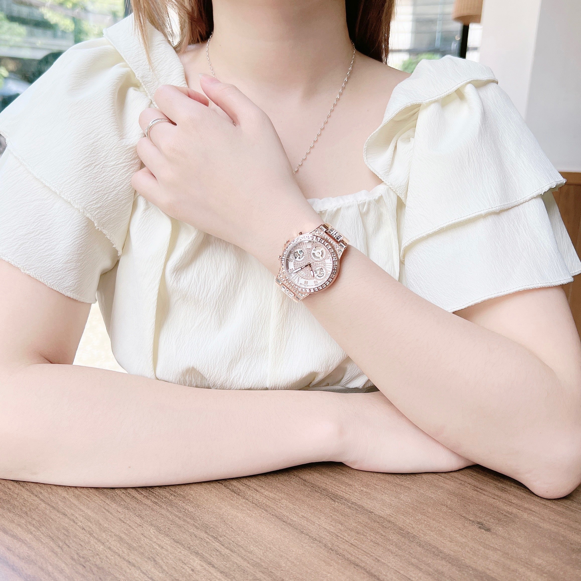  Shop Authentic Guess Moonlight Multi Function Diamonds White Dial Rose Gold Steel Strap Watch for Women - GW0320L3 - Luxxuri