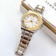  Shop Authentic Versace Chain Reaction Quartz White Dial Two Tone Steel Strap Watch for Men - VEDY00519 - Luxxuri