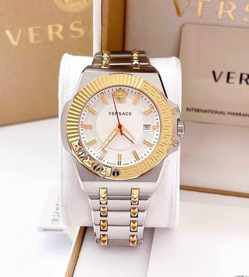  Shop Authentic Versace Chain Reaction Quartz White Dial Two Tone Steel Strap Watch for Men - VEDY00519 - Luxxuri