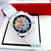  Shop Authentic Guess Poseidon Chronograph Rainbow Dial White Silicone Strap Watch For Men - GW0425G4 - Luxxuri