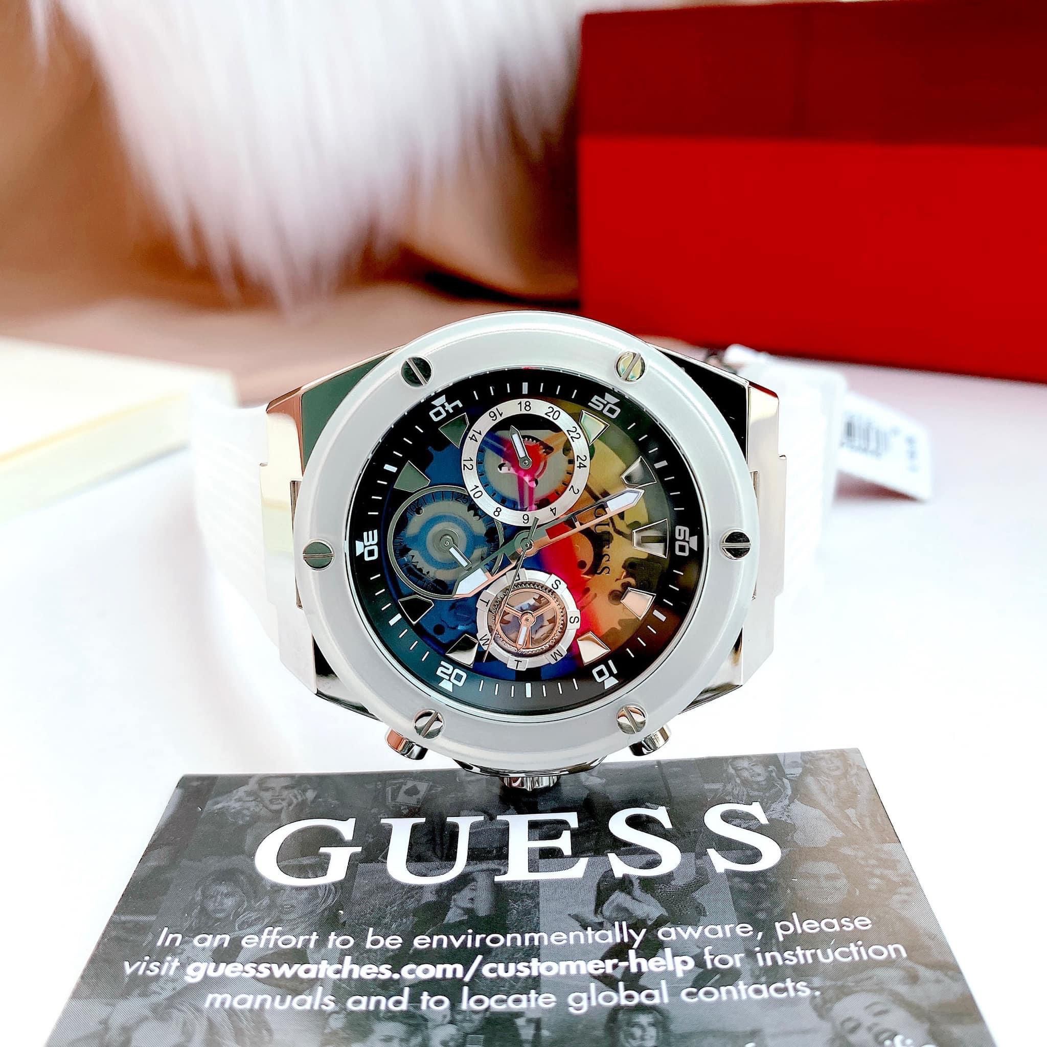  Shop Authentic Guess Poseidon Chronograph Rainbow Dial White Silicone Strap Watch For Men - GW0425G4 - Luxxuri