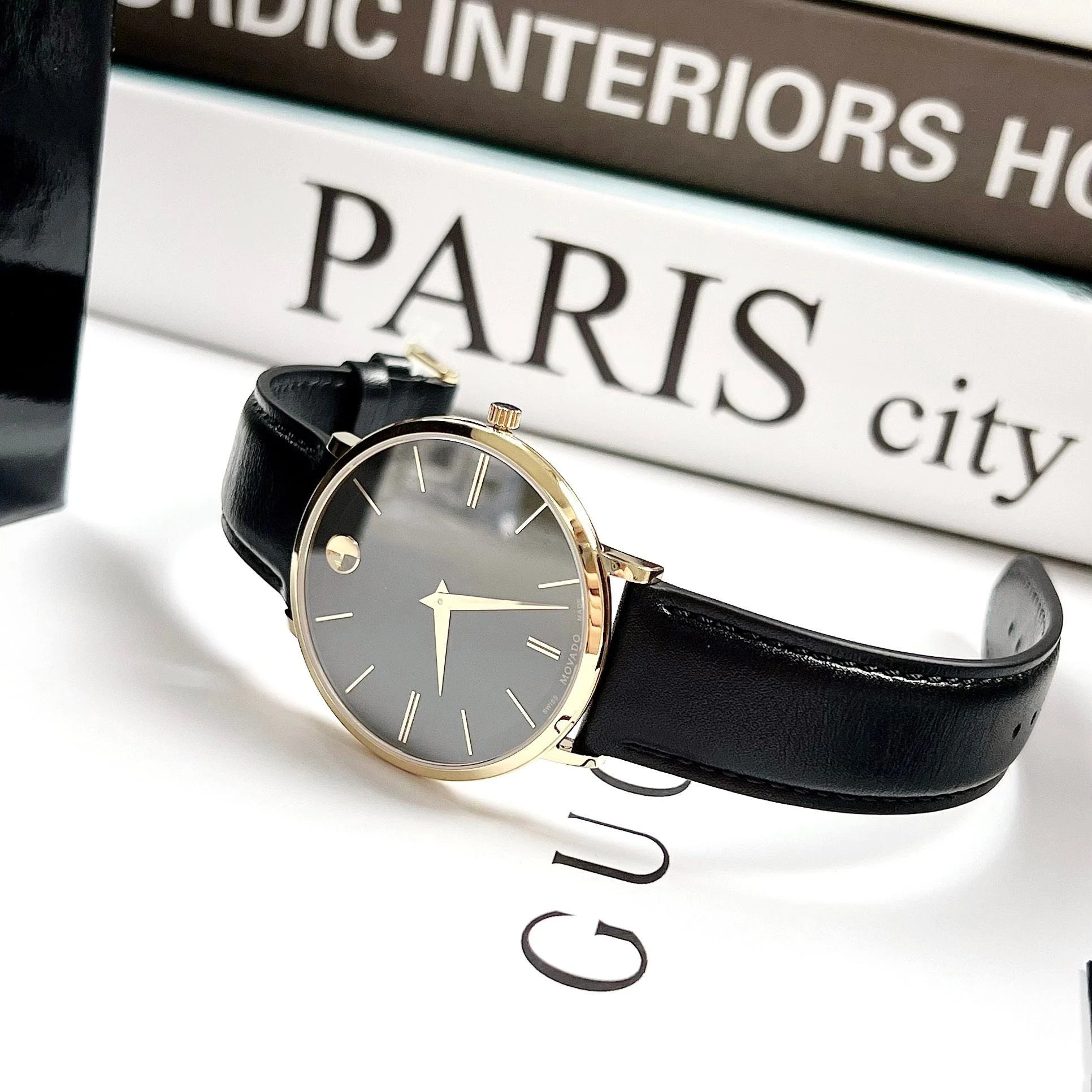  Shop Authentic Movado Ultra Slim Black Dial Black Leather Strap Watch For Men - 0607087 - Luxxuri