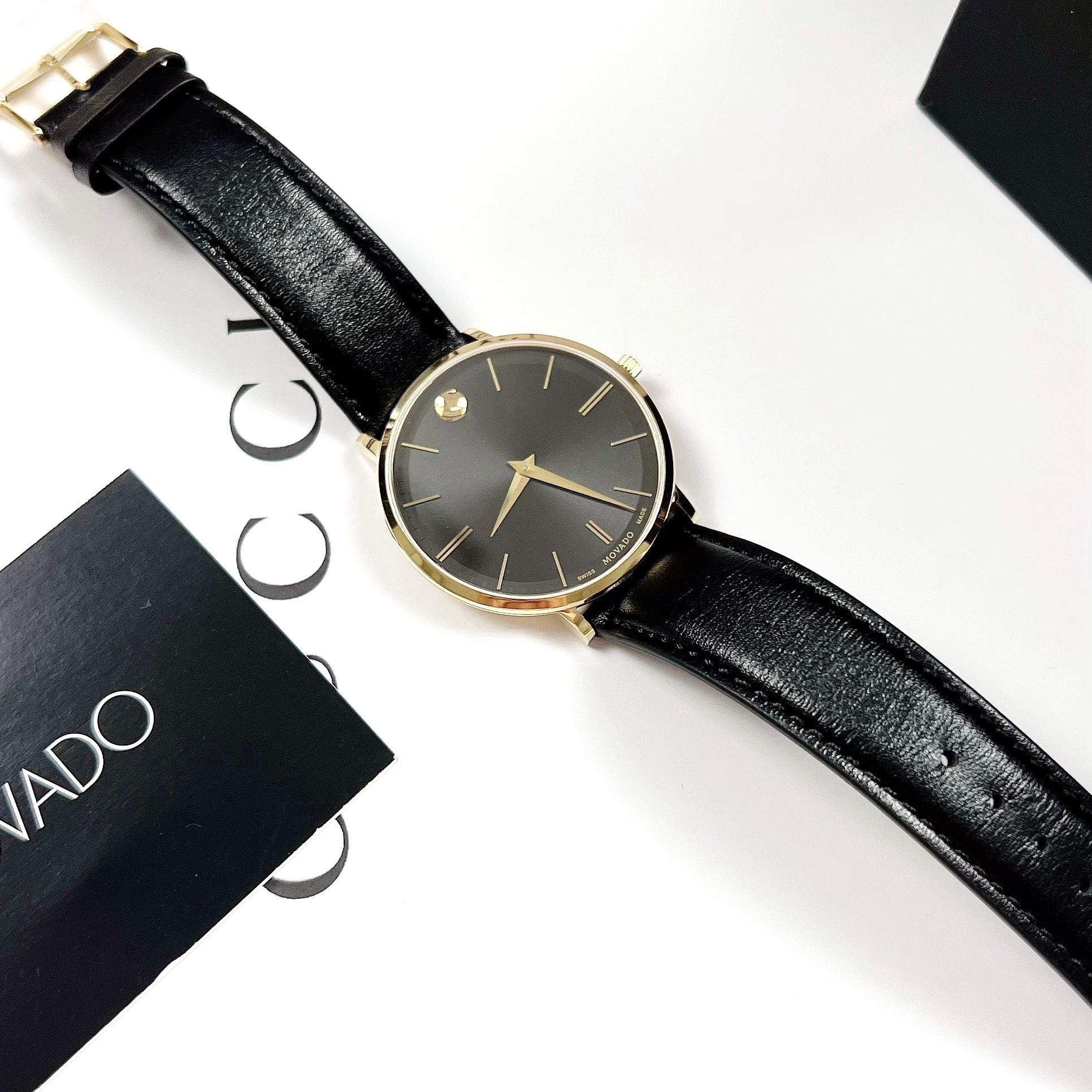  Shop Authentic Movado Ultra Slim Black Dial Black Leather Strap Watch For Men - 0607087 - Luxxuri