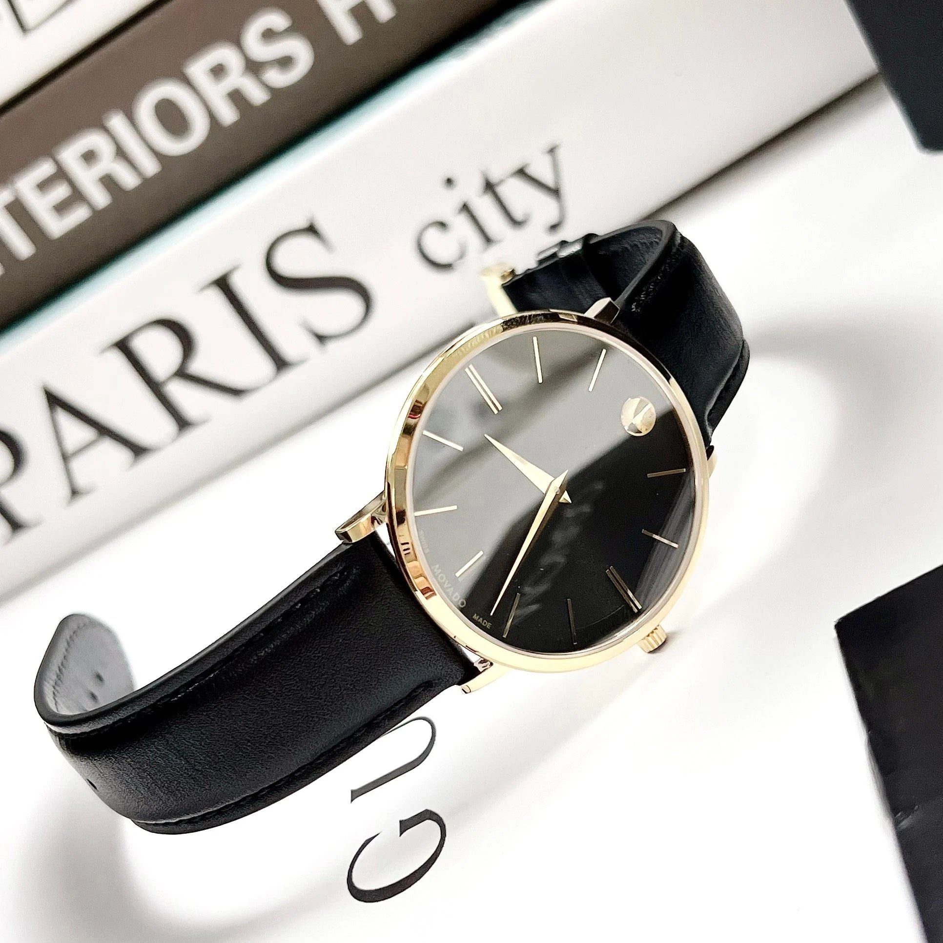  Shop Authentic Movado Ultra Slim Black Dial Black Leather Strap Watch For Men - 0607087 - Luxxuri