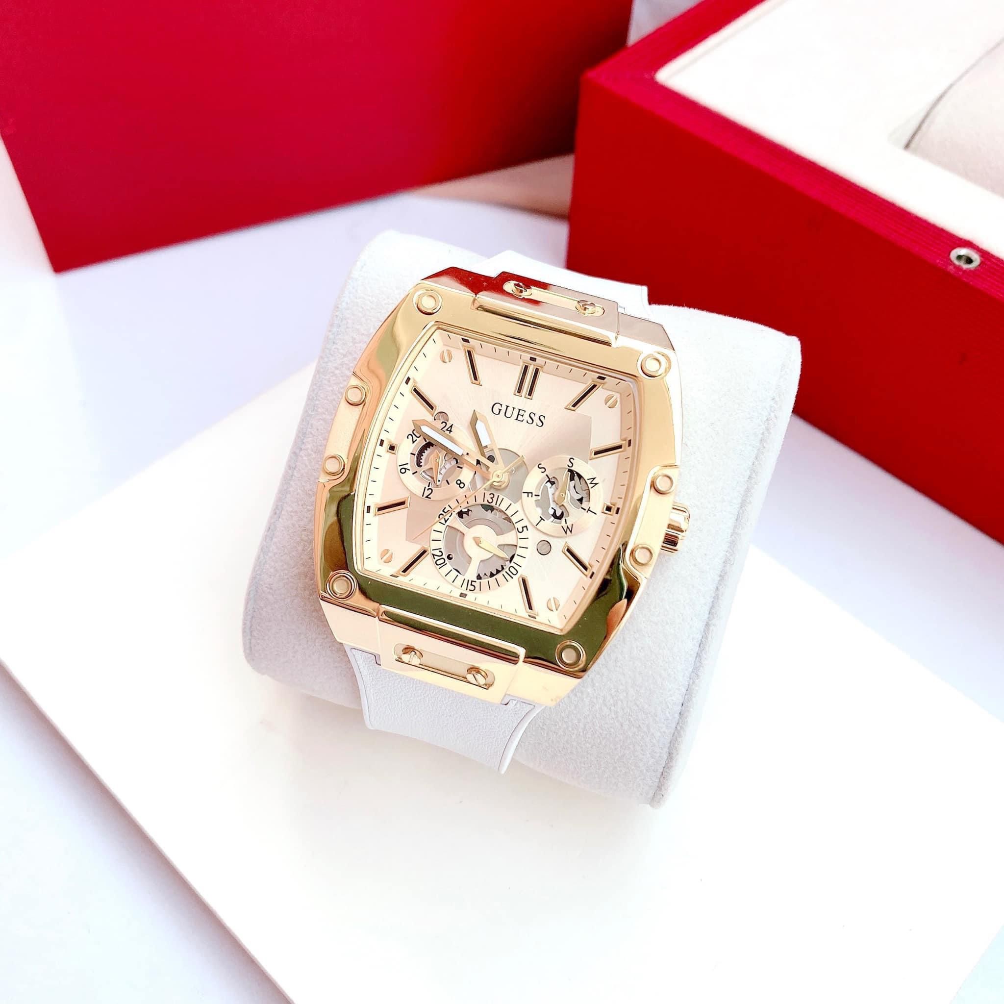  Shop Authentic Guess Phoenix Multifunction Gold Dial White Leather Strap Watch for Men - GW0202G6 - Luxxuri