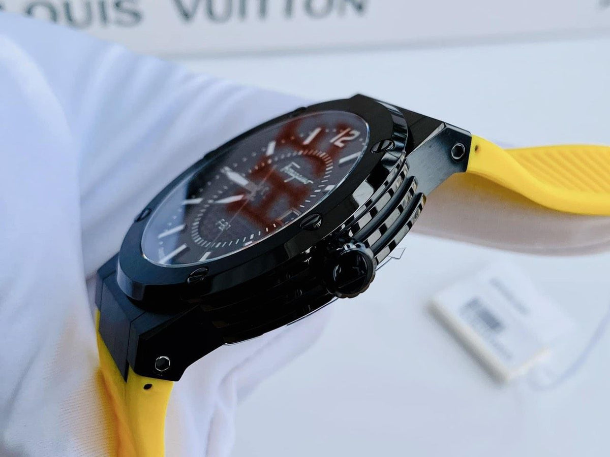  Shop Authentic Salvatore Ferragamo F-80 Classic Black Dial Yellow Rubber Strap Watch for Men - SFHY01522 - Luxxuri