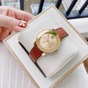  Shop Authentic Movado Bold Gold Dial Brown Leather Strap Watch for Women - 3600437 - Luxxuri