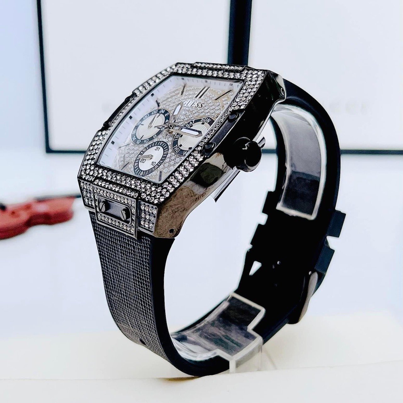  Shop Authentic Guess Phoenix Multifunction Silver Dial Black Silicone Strap Watch For Men - GW0048G1 - Luxxuri