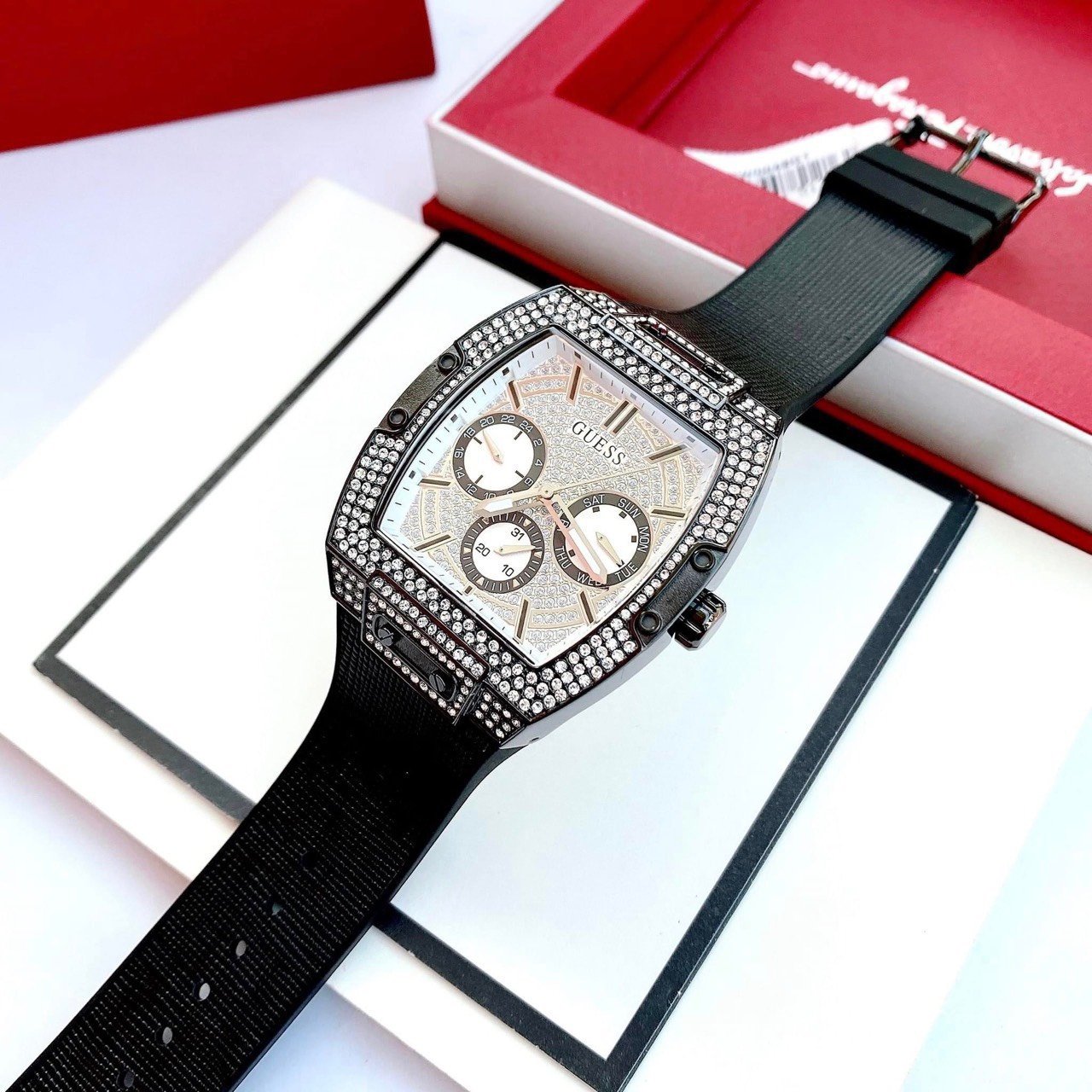  Shop Authentic Guess Phoenix Multifunction Silver Dial Black Silicone Strap Watch For Men - GW0048G1 - Luxxuri