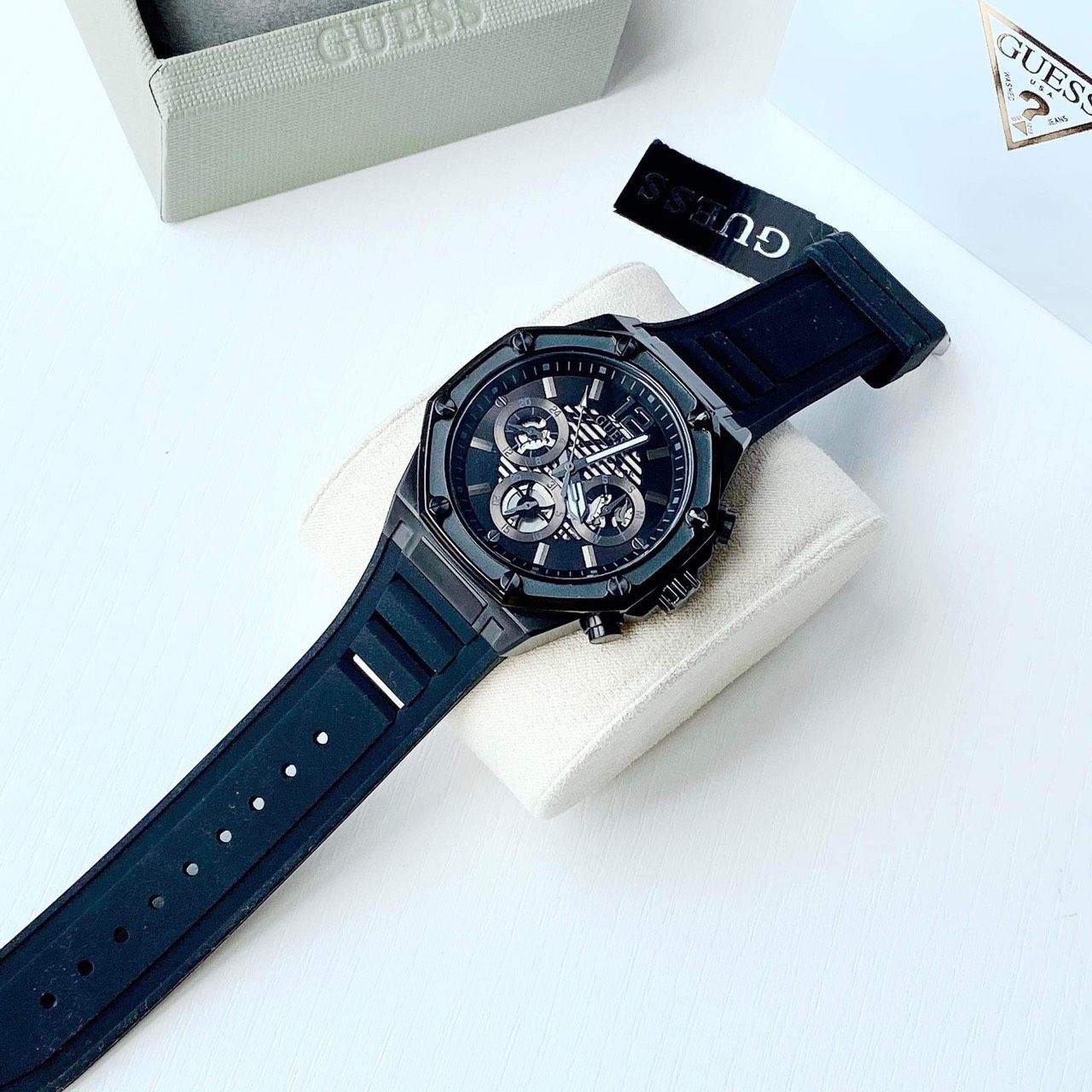  Shop Authentic Guess Momentum Black Dial Black Rubber Strap Watch for Men - GW0263G4 - Luxxuri