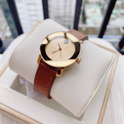  Shop Authentic Movado Bold Gold Dial Brown Leather Strap Watch for Women - 3600437 - Luxxuri