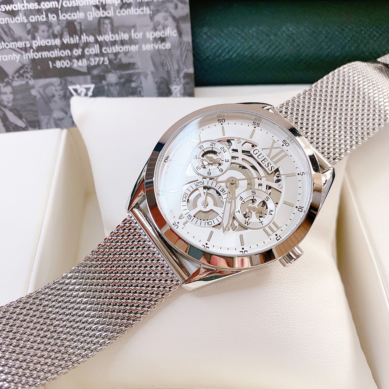  Shop Authentic Guess Tailor Multifunction Silver Dial Silver Mesh Bracelet Watch for Men - GW0368G1 - Luxxuri